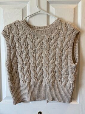 Sincerely Jules Cable Knit Sleeveless Sweater Vest in Beige